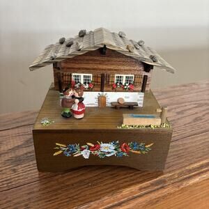 VINTAGE REUGE SWISS YODEL WOOD CHALET DANCING BALLERINA MUSIC BOX (WATCH VIDEO)